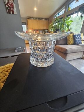 Vintage Fostoria Clear Glass Top Hat Toothpick Holder Diamond Pattern 2.5" x 4"